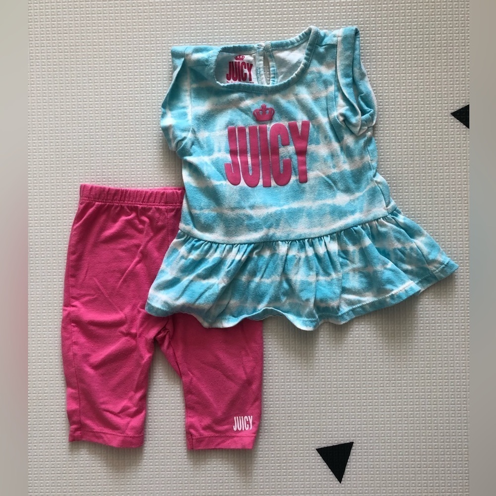 Juicy|Baby girl two piece matching set:Ruffle short sleeve top & pink leggings•